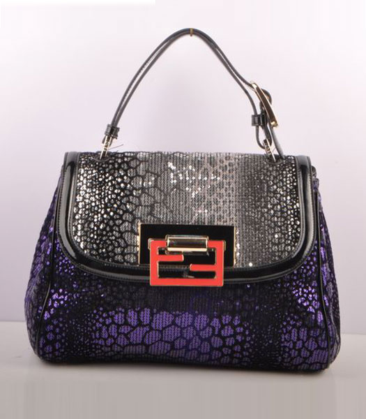 Fendi Purple Beads with Black Leather Satchel Bag