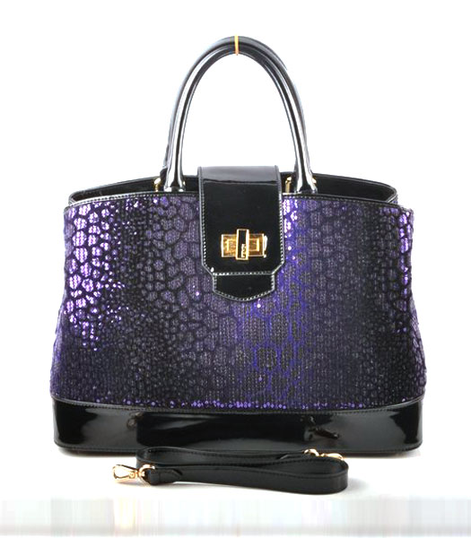 Fendi Purple Beads with Black Leather Tote Bag 