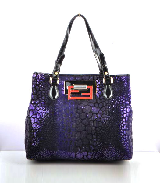 Fendi Purple Beads with Black Patent Leather Handbag