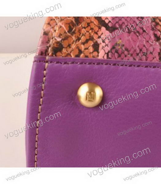 Fendi Purple Snake Veins Leather With Ferrari Leather Tote Bag-4