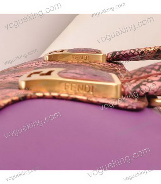 Fendi Purple Snake Veins Leather With Ferrari Leather Tote Bag-5