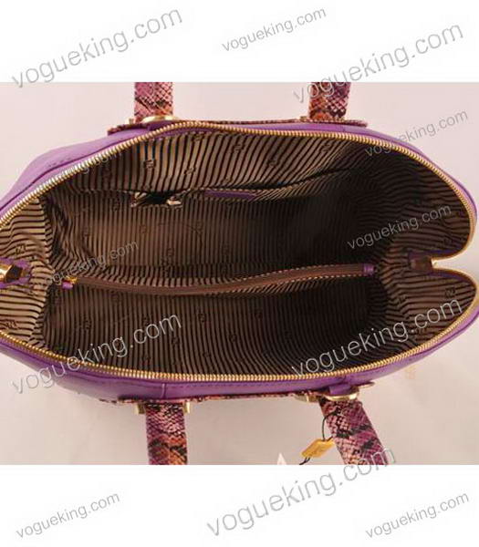 Fendi Purple Snake Veins Leather With Ferrari Leather Tote Bag-6