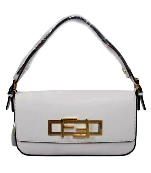 Fendi Qitweet Small Tote Bag Offwhite Leather Golden Metal
