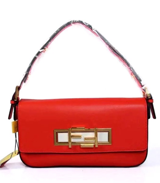 Fendi Qitweet Small Tote Bag Red Leather Golden Metal