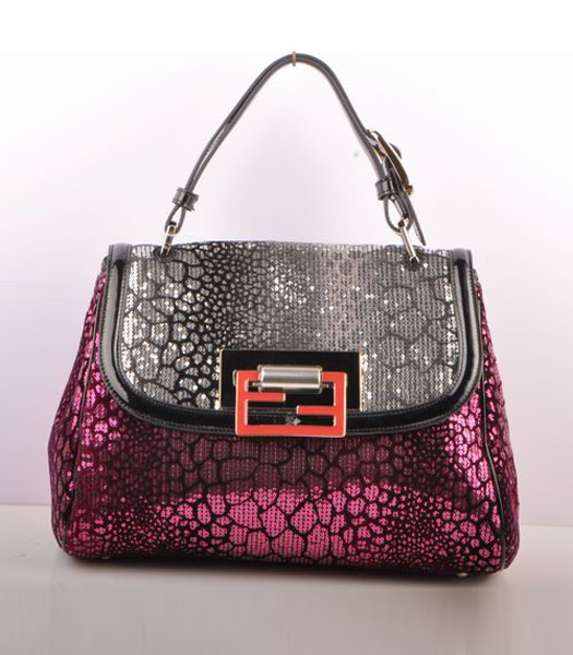 Fendi Red Beads with Black Leather Satchel Bag