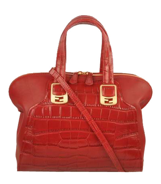 Fendi Red Croc Leather With Ferrari Leather Small Tote Bag