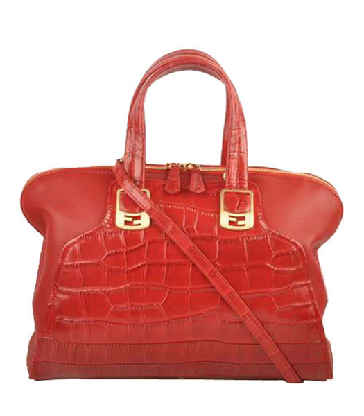 Fendi Red Croc Leather With Ferrari Leather Tote Bag