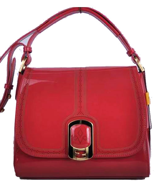 Fendi Red Patent Leather Messenger Tote Bag
