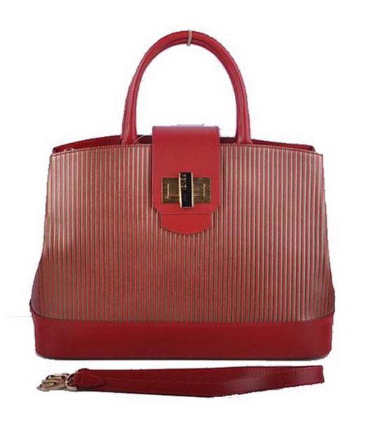 Fendi Red Stripe Leather Tote Bag 