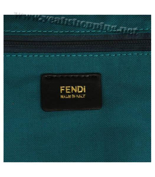 Fendi Roll Canvas Large Tote Bag with Blue Leather Trim-5