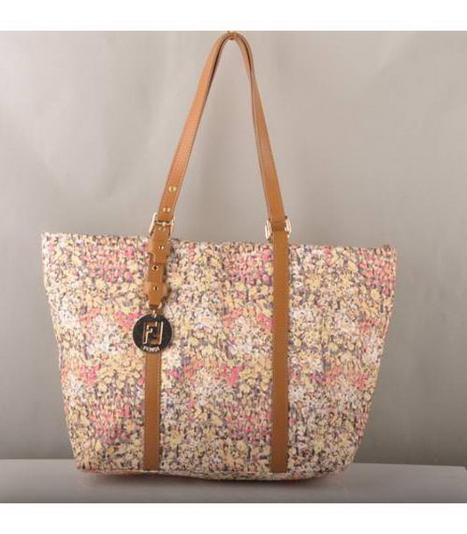 Fendi Rose Print Shoulder Bag with Leather Trim-2