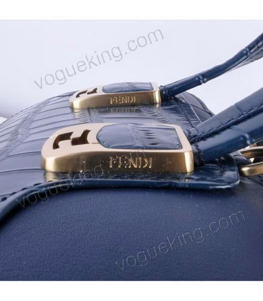 Fendi Sapphire Blue Croc Leather With Ferrari Leather Tote Bag-5