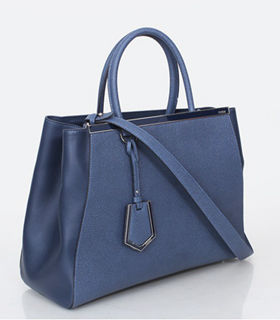 Fendi Sapphire Blue Cross Veins Original Leather Medium Tote Bag
