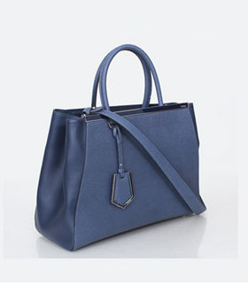 Fendi Sapphire Blue Cross Veins Original Leather Small Tote Bag