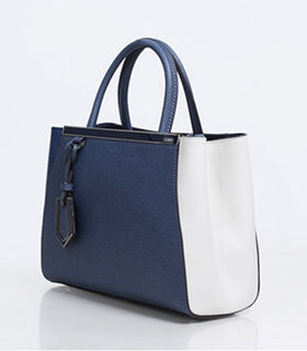 Fendi Sapphire BlueBlueWhite Original Leather Small Tote Bag