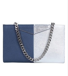 Fendi Sapphire BlueSilver Cross Veins Leather Clutch Bag