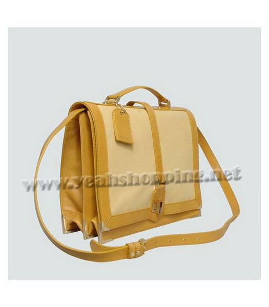 Fendi Scrubing Leather Tote Shoulder Bag Yellow-1