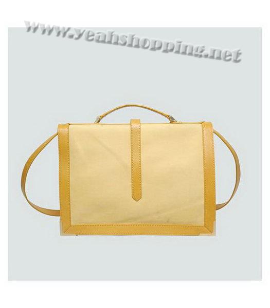 Fendi Scrubing Leather Tote Shoulder Bag Yellow-2