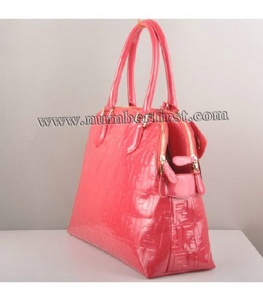 Fendi Selleria Dome Embossed Patent Leather Tote Bag Red-2