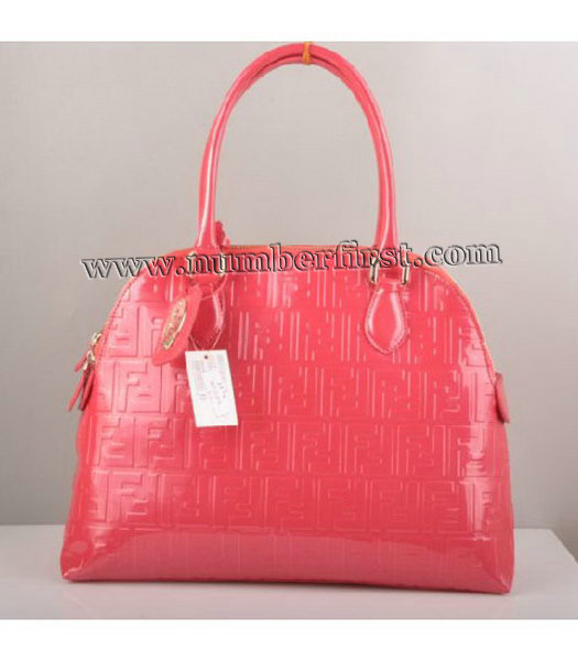 Fendi Selleria Dome Embossed Patent Leather Tote Bag Red-3