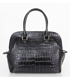 Fendi Selleria Zucca Black Croc Veins Leather Large Doctor Bag