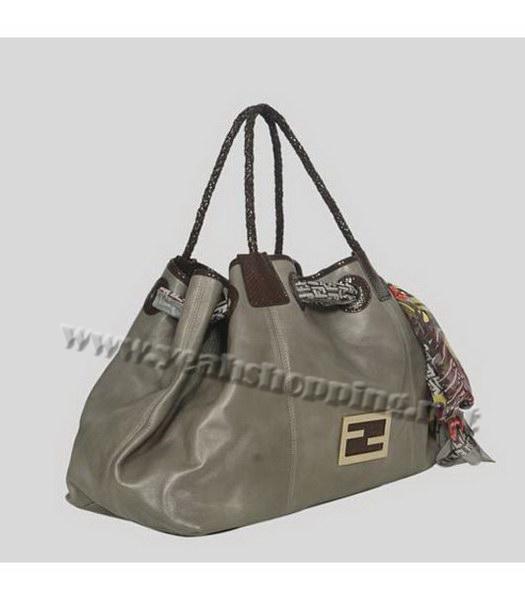 Fendi Shoulder Bag Grey Lambskin&Scarf-1