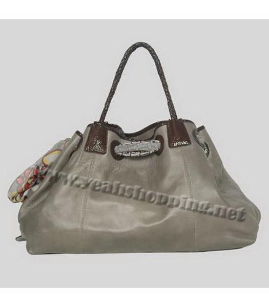 Fendi Shoulder Bag Grey Lambskin&Scarf-2