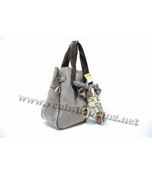 Fendi Shoulder Bag Silver Grey Lambskin&Scarf-1