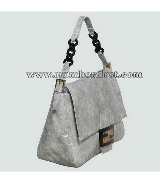 Fendi Shoulder Bag Silver_Grey Patent Leather-1