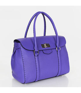 Fendi Signature Franca Tote Shoulder Bag With Violet Litchi Pattern Original Leather