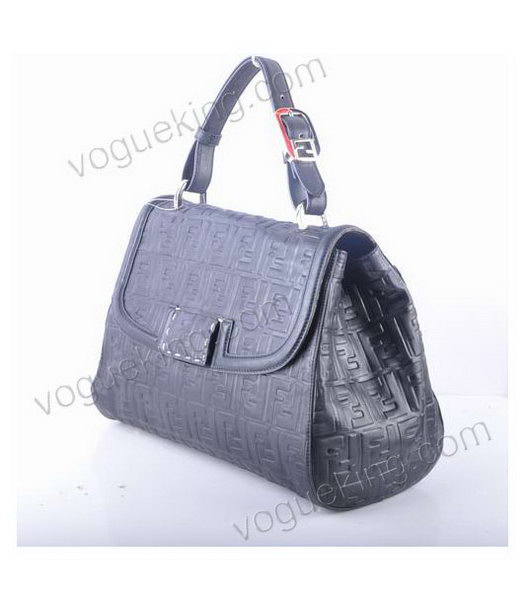 Fendi Silvana Black Embossed Leather Top Handle Bag-1