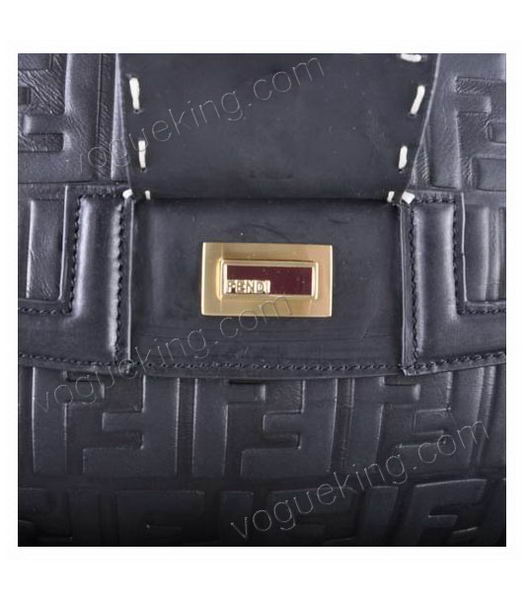 Fendi Silvana Black Embossed Leather Top Handle Bag-5