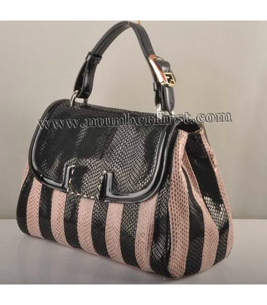 Fendi Silvana Crossbody Snake Leather Tote Bag Black&Pink-2