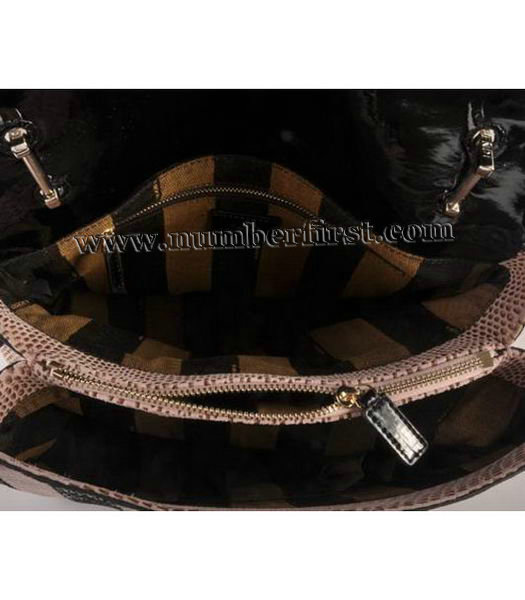 Fendi Silvana Crossbody Snake Leather Tote Bag Black&Pink-5