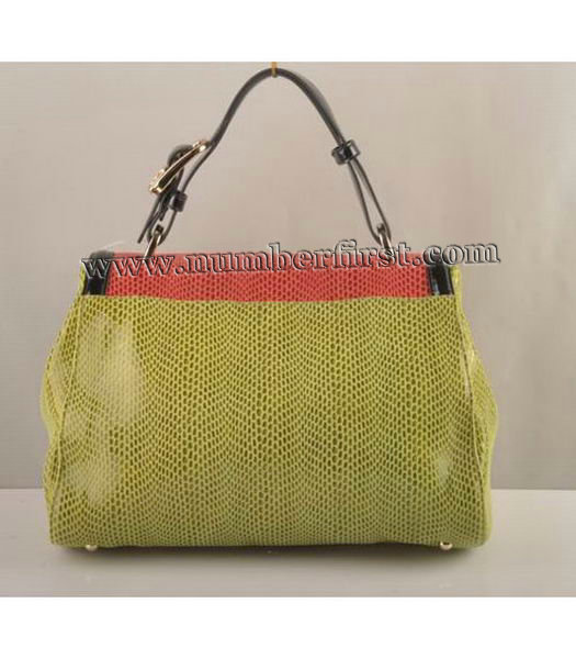 Fendi Silvana Crossbody Snake Leather Tote Bag Pink&Light Green-2