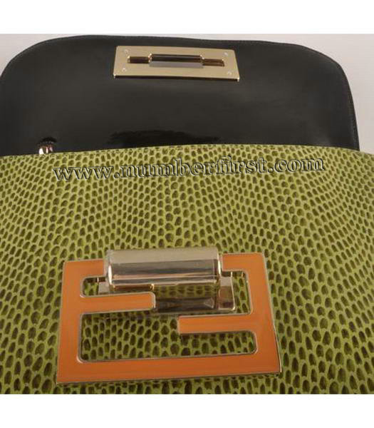 Fendi Silvana Crossbody Snake Leather Tote Bag Pink&Light Green-5