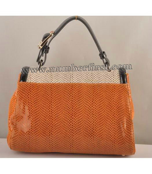 Fendi Silvana Crossbody Snake Leather Tote Bag White&Orange-2