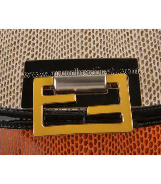 Fendi Silvana Crossbody Snake Leather Tote Bag White&Orange-4