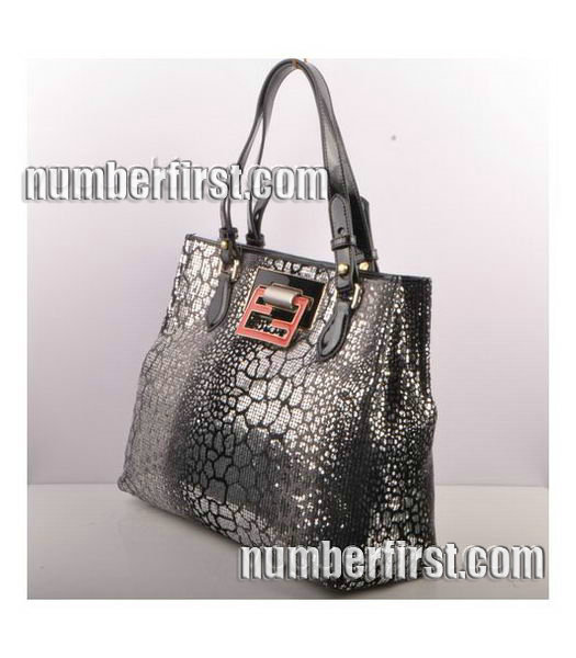 Fendi Silver Color Beads with Black Leather Handbag-1