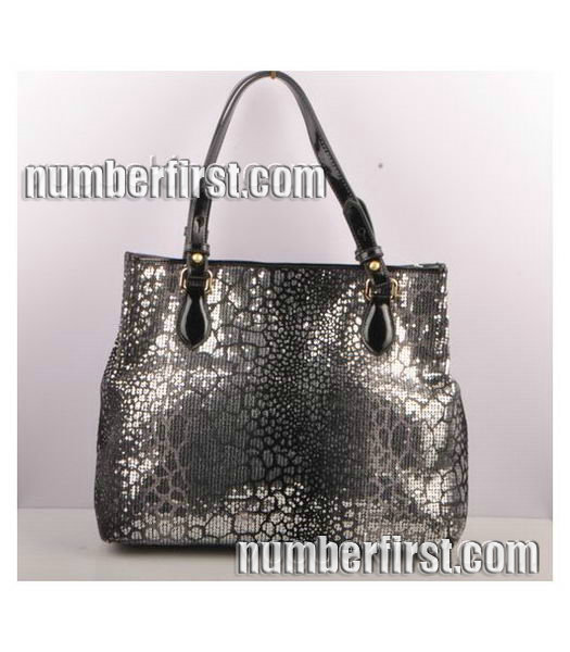 Fendi Silver Color Beads with Black Leather Handbag-3