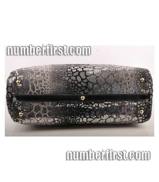 Fendi Silver Color Beads with Black Leather Handbag-4