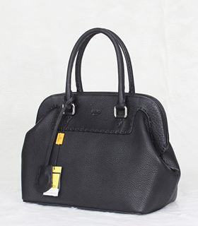 Fendi Small Black Litchi Pattern Leather Tote Bag
