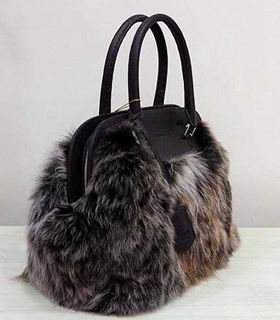 Fendi Small Coffee Wool With Original Leather Tote Bag