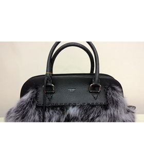 Fendi Small Grey Wool With Original Leather Tote Bag