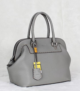 Fendi Small Khaki Litchi Pattern Leather Tote Bag