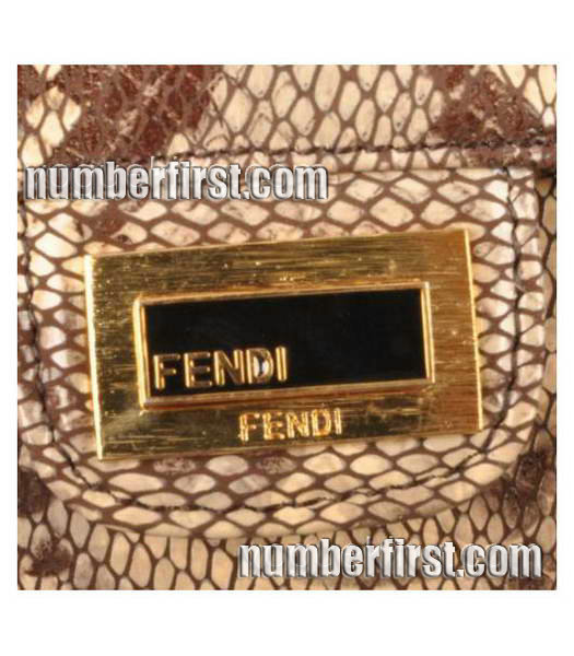 Fendi Snake Veins pattern Leather Small Handbag Coffee-4