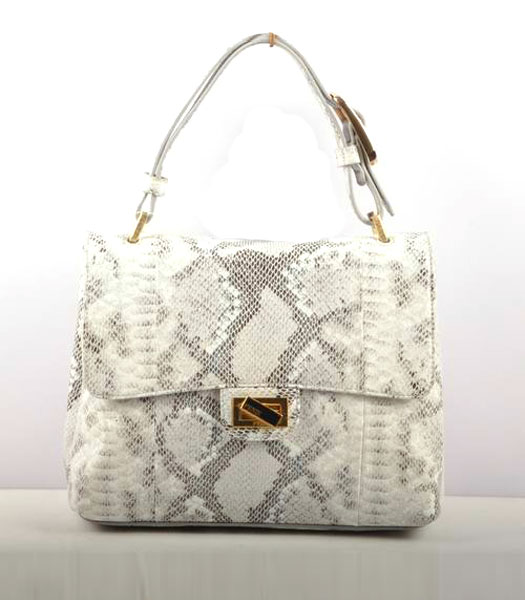 Fendi Snake Veins pattern Leather Small Handbag White