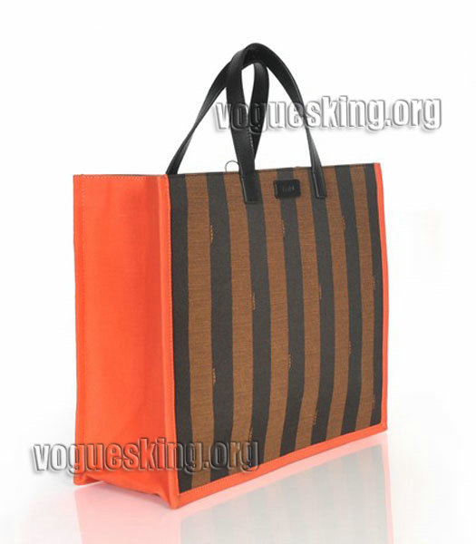 Fendi Striped Fabric With Orange Leather Medium Tote Bag-1