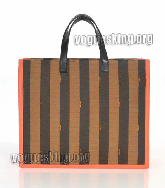 Fendi Striped Fabric With Orange Leather Medium Tote Bag-2