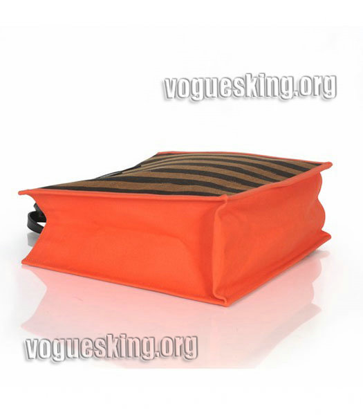 Fendi Striped Fabric With Orange Leather Medium Tote Bag-3